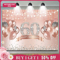 (7 Day Delivery) Aperturee Happy 60th Birthday Pink Diamonds Backdrop