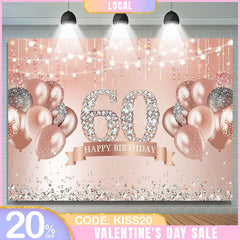 Aperturee - (7 Day Delivery) Aperturee Happy 60th Birthday Pink Diamonds Backdrop