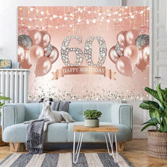 Aperturee - (7 Day Delivery) Aperturee Happy 60th Birthday Pink Diamonds Backdrop