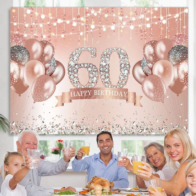 Aperturee - (7 Day Delivery) Aperturee Happy 60th Birthday Pink Diamonds Backdrop