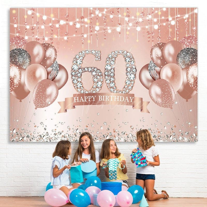 Aperturee - (7 Day Delivery) Aperturee Happy 60th Birthday Pink Diamonds Backdrop