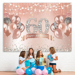 Aperturee - (7 Day Delivery) Aperturee Happy 60th Birthday Pink Diamonds Backdrop