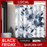 Aperturee - (7 Day Delivery) Aperturee Ink Painted Blue Floral Shower Curtain Kit