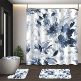Aperturee - (7 Day Delivery) Aperturee Ink Painted Blue Floral Shower Curtain Kit