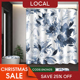 Aperturee - (7 Day Delivery) Aperturee Ink Painted Blue Floral Shower Curtain Kit
