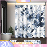 Aperturee - (7 Day Delivery) Aperturee Ink Painted Blue Floral Shower Curtain Kit