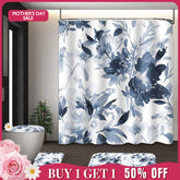 (7 Day Delivery) Aperturee Ink Painted Blue Floral Shower Curtain Kit