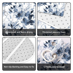 Aperturee - (7 Day Delivery) Aperturee Ink Painted Blue Floral Shower Curtain Kit