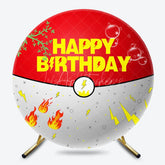 Aperturee - (7 Day Delivery) Aperturee Red White Genius Ball Round Happy Birthday Backdrop