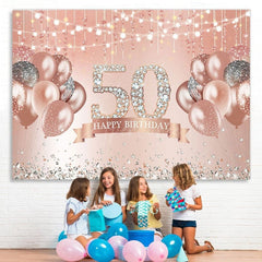 Aperturee - (7 Day Delivery) Aperturee Rose Gold 50th Birthday Glitter Diamonds Backdrop