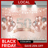 Aperturee - (7 Day Delivery) Aperturee Rose Gold 50th Birthday Glitter Diamonds Backdrop