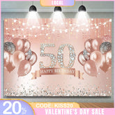 Aperturee - (7 Day Delivery) Aperturee Rose Gold 50th Birthday Glitter Diamonds Backdrop