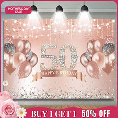 (7 Day Delivery) Aperturee Rose Gold 50th Birthday Glitter Diamonds Backdrop