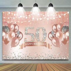 Aperturee - (7 Day Delivery) Aperturee Rose Gold 50th Birthday Glitter Diamonds Backdrop