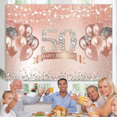 Aperturee - (7 Day Delivery) Aperturee Rose Gold 50th Birthday Glitter Diamonds Backdrop