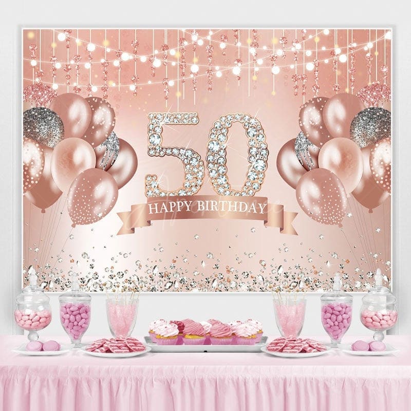 Aperturee - (7 Day Delivery) Aperturee Rose Gold 50th Birthday Glitter Diamonds Backdrop
