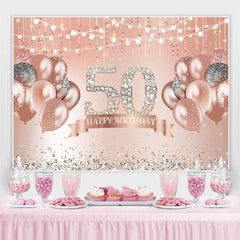 Aperturee - (7 Day Delivery) Aperturee Rose Gold 50th Birthday Glitter Diamonds Backdrop
