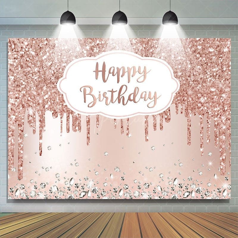 Aperturee - (7 Day Delivery) Aperturee Rose Gold Sparkle Diamond Girl Birthday Backdrop