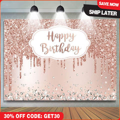 Aperturee - (7 Day Delivery) Aperturee Rose Gold Sparkle Diamond Girl Birthday Backdrop