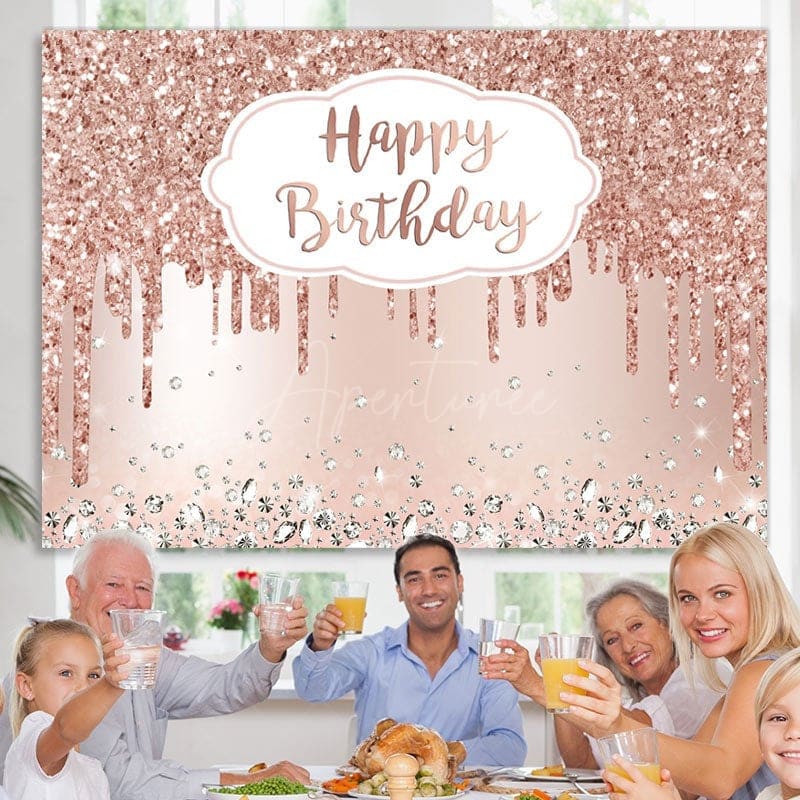 Aperturee - (7 Day Delivery) Aperturee Rose Gold Sparkle Diamond Girl Birthday Backdrop