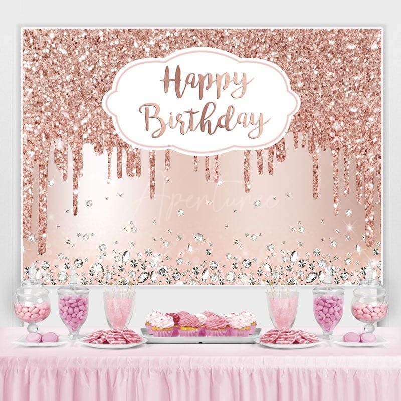 Aperturee - (7 Day Delivery) Aperturee Rose Gold Sparkle Diamond Girl Birthday Backdrop