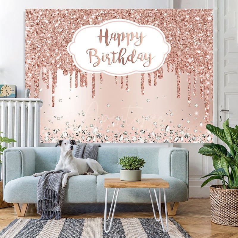 Aperturee - (7 Day Delivery) Aperturee Rose Gold Sparkle Diamond Girl Birthday Backdrop