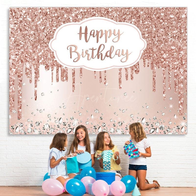 Aperturee - (7 Day Delivery) Aperturee Rose Gold Sparkle Diamond Girl Birthday Backdrop
