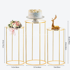 Aperturee 3pcs Cake Display Cylinder Stand Gold Metal Pedestals Plinths