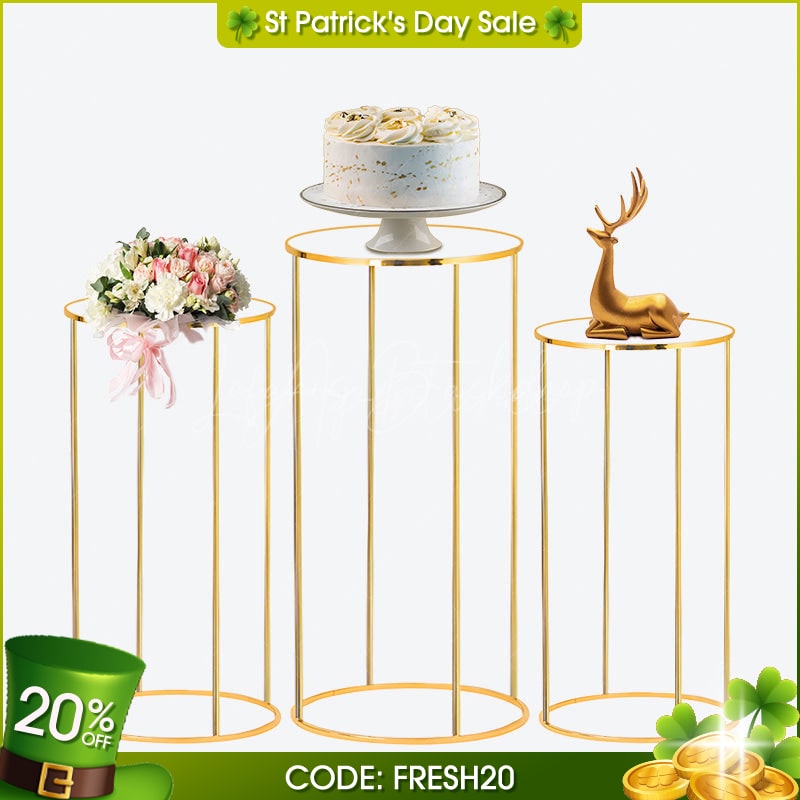 Aperturee - (7 Day Delivery) Aperturee 3-Piece Set Gold Metal Cake Display Cylinder Stand