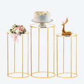 Aperturee 3pcs Cake Display Cylinder Stand Gold Metal Pedestals Plinths
