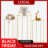 Aperturee - (7 Day Delivery) Aperturee Set of 3 Gold Metal Cake Display Cylinder Stand
