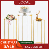 Aperturee - (7 Day Delivery) Aperturee Set of 3 Gold Metal Cake Display Cylinder Stand