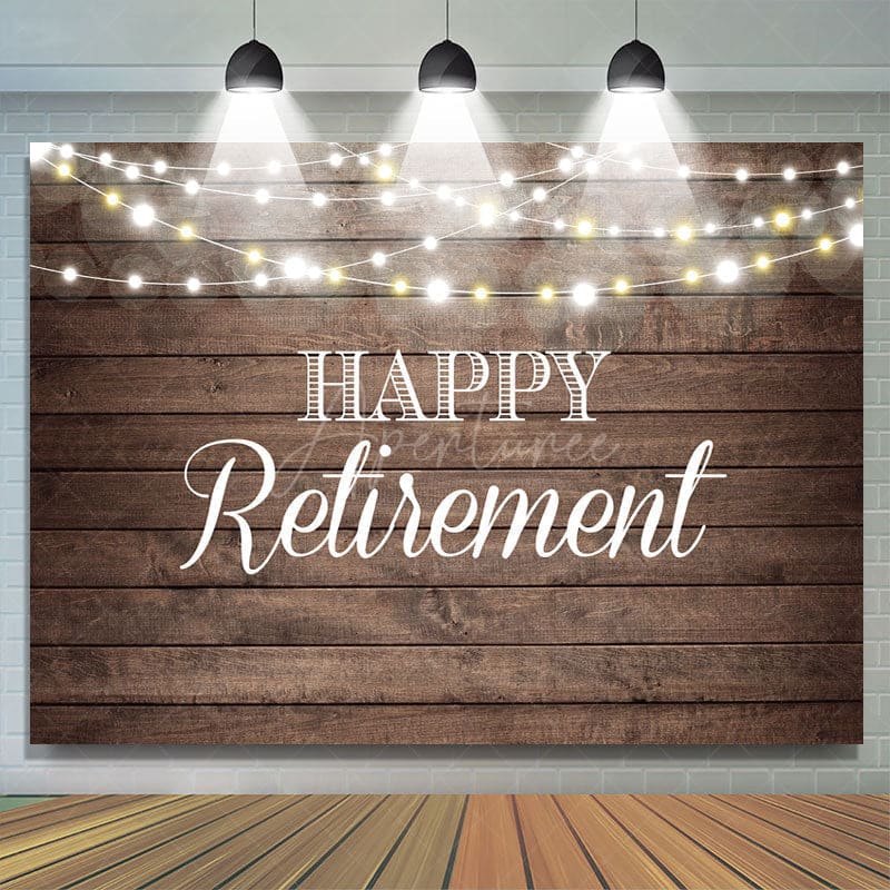 Aperturee - (7 Day Delivery) Aperturee Shinning Lights Wooden Happy Retirement Backdrop