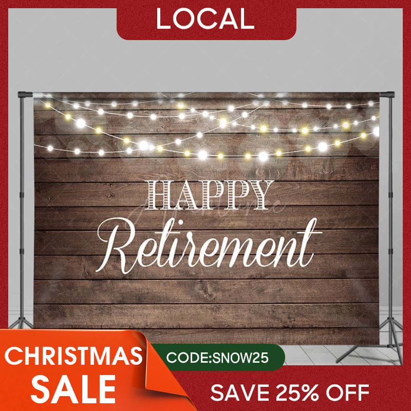 Aperturee - (7 Day Delivery) Aperturee Shinning Lights Wooden Happy Retirement Backdrop