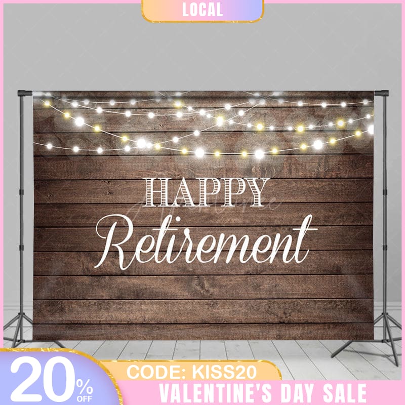 Aperturee - (7 Day Delivery) Aperturee Shinning Lights Wooden Happy Retirement Backdrop