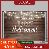 Aperturee - (7 Day Delivery) Aperturee Shinning Lights Wooden Happy Retirement Backdrop