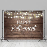 Aperturee - (7 Day Delivery) Aperturee Shinning Lights Wooden Happy Retirement Backdrop