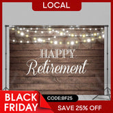 Aperturee - (7 Day Delivery) Aperturee Shinning Lights Wooden Happy Retirement Backdrop