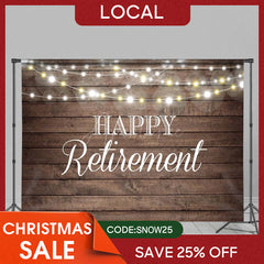 Aperturee - (7 Day Delivery) Aperturee Shinning Lights Wooden Happy Retirement Backdrop