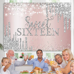 Aperturee - (7 Day Delivery) Aperturee Sweet Sixteen Rose Gold Silver Birthday Backdrop