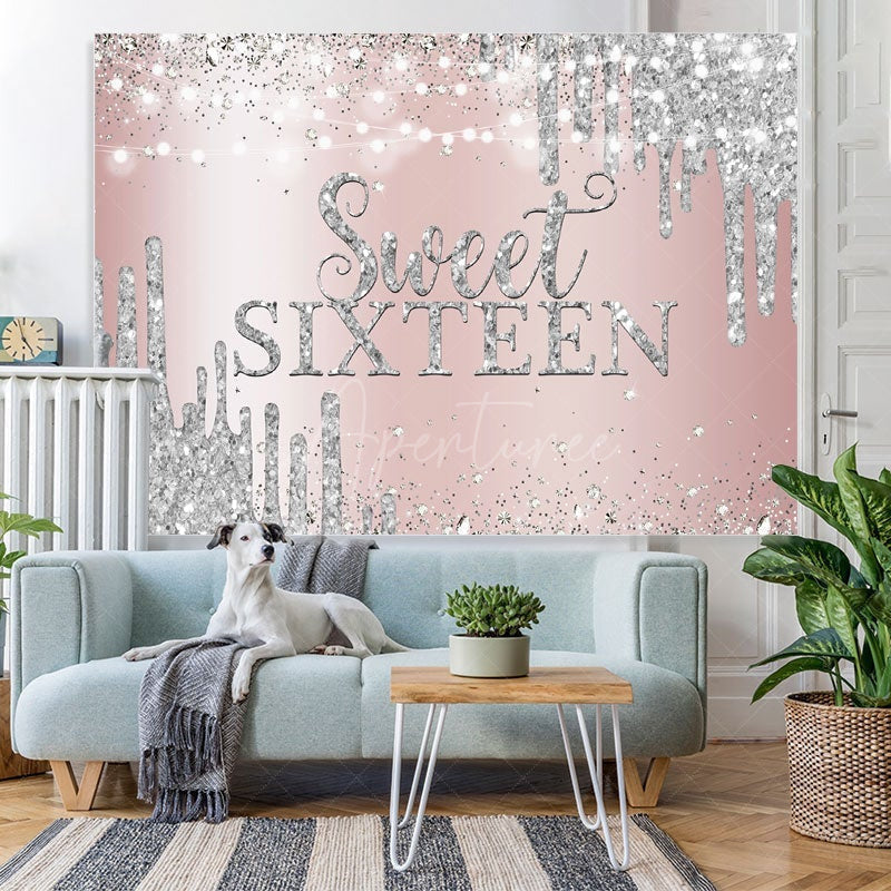 Aperturee - (7 Day Delivery) Aperturee Sweet Sixteen Rose Gold Silver Birthday Backdrop