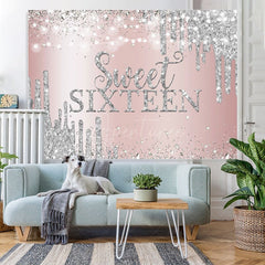 Aperturee - (7 Day Delivery) Aperturee Sweet Sixteen Rose Gold Silver Birthday Backdrop