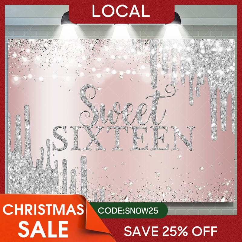 Aperturee - (7 Day Delivery) Aperturee Sweet Sixteen Rose Gold Silver Birthday Backdrop