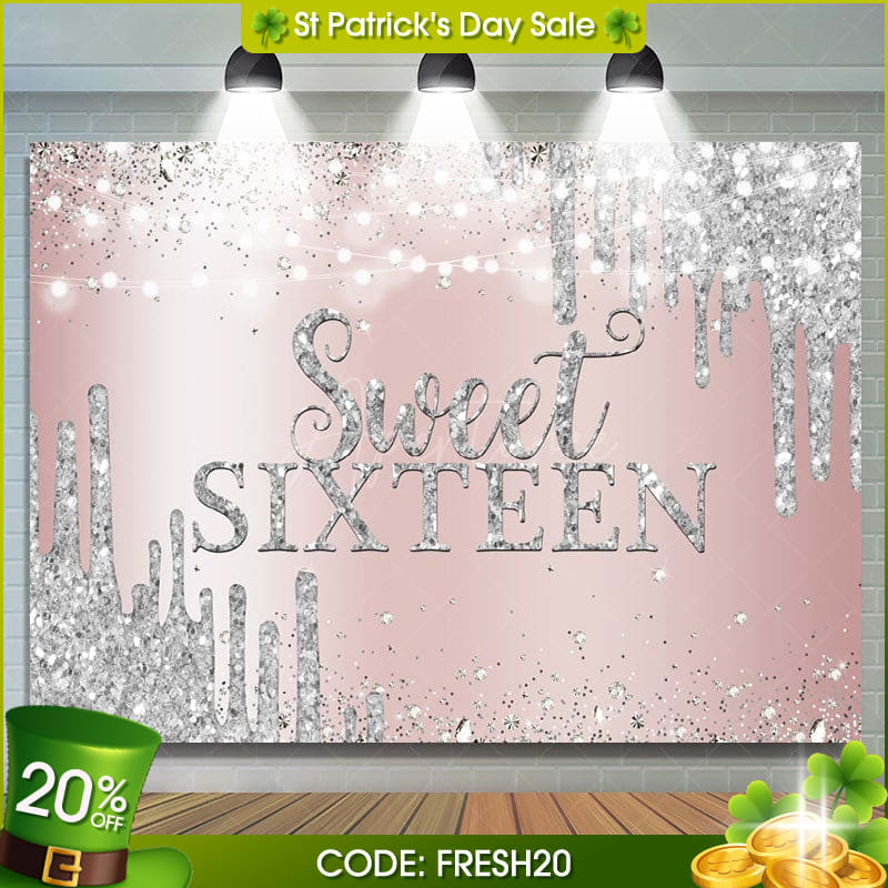 Aperturee - (7 Day Delivery) Aperturee Sweet Sixteen Rose Gold Silver Birthday Backdrop