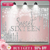 (7 Day Delivery) Aperturee Sweet Sixteen Rose Gold Silver Birthday Backdrop