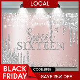 Aperturee - (7 Day Delivery) Aperturee Sweet Sixteen Rose Gold Silver Birthday Backdrop