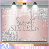 Aperturee - (7 Day Delivery) Aperturee Sweet Sixteen Rose Gold Silver Birthday Backdrop