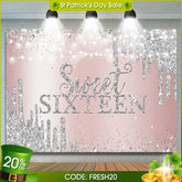 Aperturee - (7 Day Delivery) Aperturee Sweet Sixteen Rose Gold Silver Birthday Backdrop