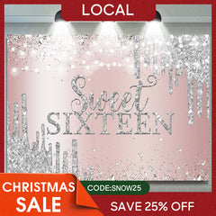 Aperturee - (7 Day Delivery) Aperturee Sweet Sixteen Rose Gold Silver Birthday Backdrop