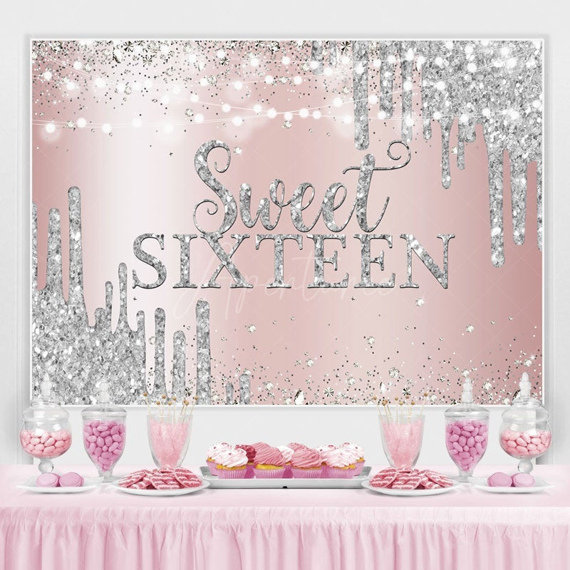 Aperturee - (7 Day Delivery) Aperturee Sweet Sixteen Rose Gold Silver Birthday Backdrop
